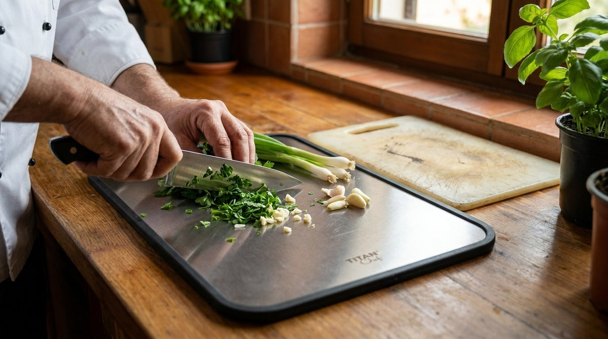 TitanChef stainless steel cutting board, does a stainless steel cutting board dull knives