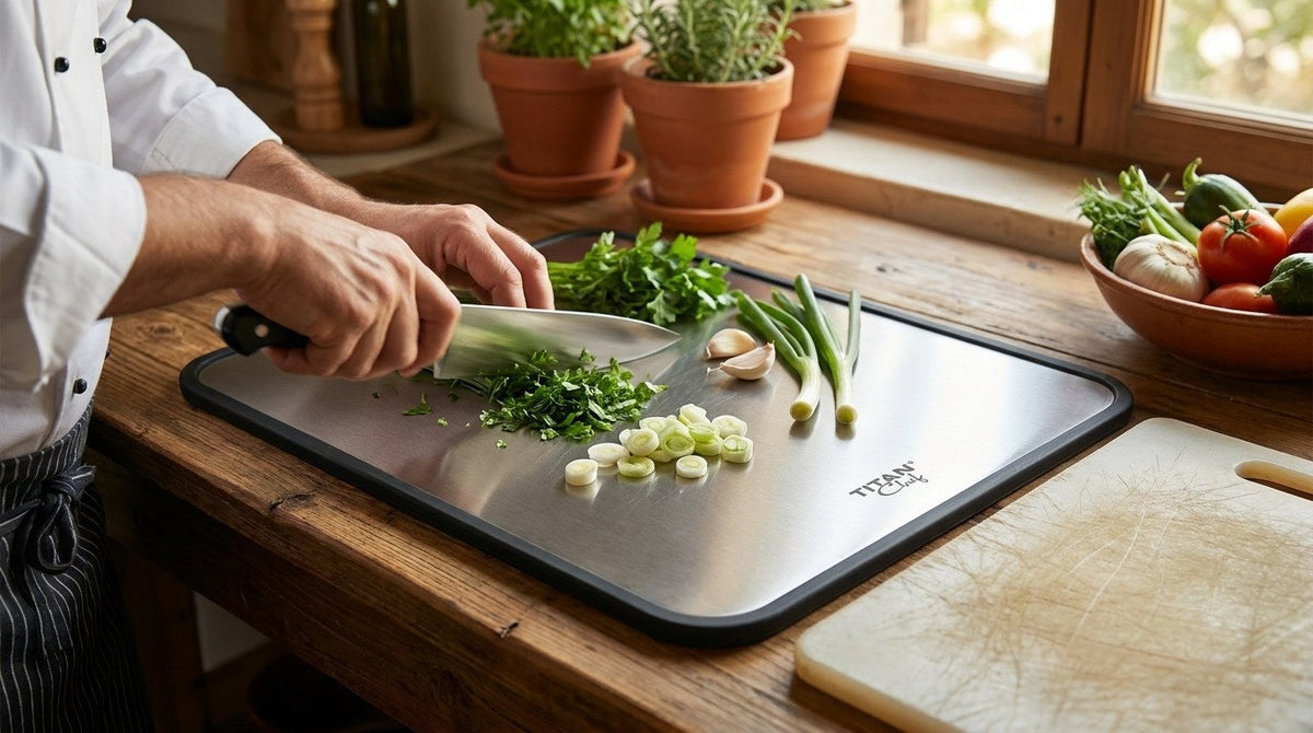TitanChef stainless steel cutting board, microplastics from plastic cutting boards in organs