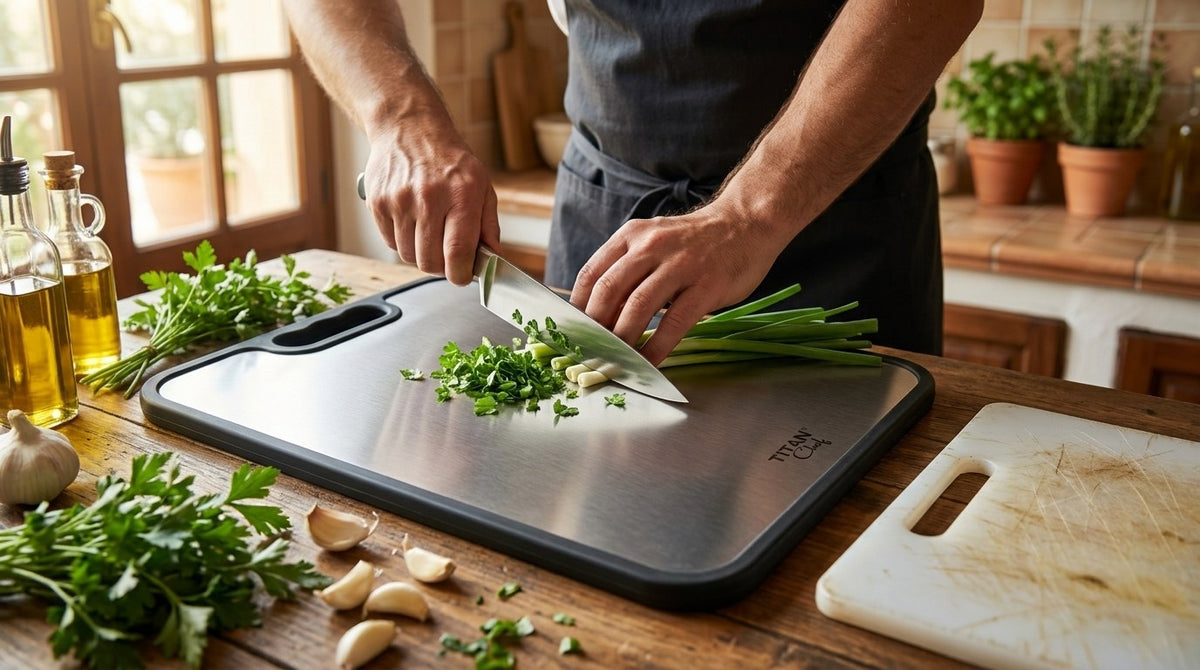 TitanChef stainless steel cutting board, microplastics from plastic cutting boards in the body
